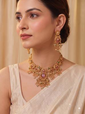 Multicolor gold plated temple jewellery set – classic ethnic accessory 4
