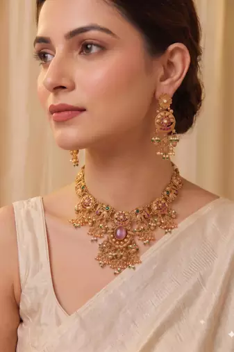 Multicolor gold plated temple jewellery set – classic ethnic accessory