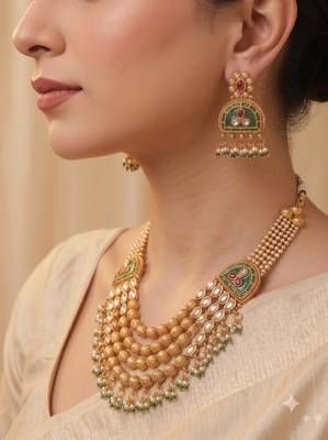 Multicolor gold plated temple necklace set – classic indian jewellery 3