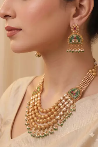 Multicolor gold plated temple necklace set – classic indian jewellery