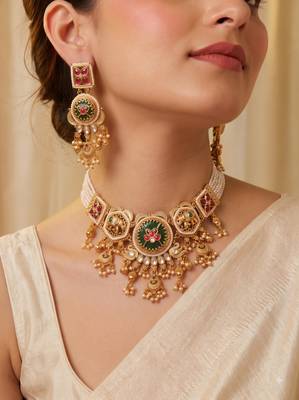 Multicolor gold plated temple necklace set for women – traditional jewellery 4