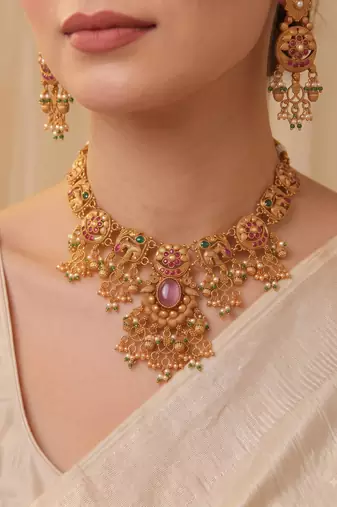 Multicolor gold plated temple jewellery set – classic ethnic accessory
