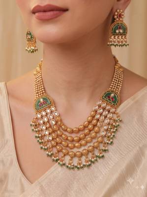 Multicolor gold plated temple necklace set – classic indian jewellery 4