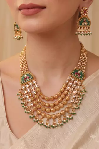 Multicolor gold plated temple necklace set – classic indian jewellery