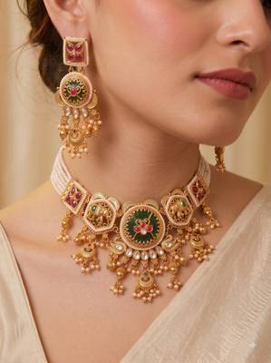 Multicolor gold plated temple necklace set for women – traditional jewellery 1
