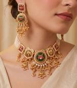 Multicolor gold plated temple necklace set for women – traditional jewellery