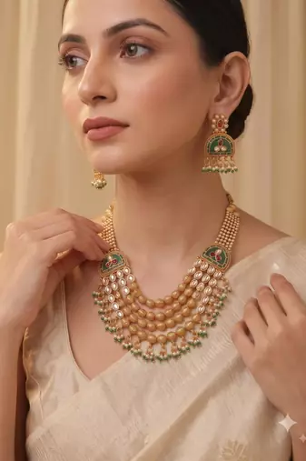 Multicolor gold plated temple necklace set – classic indian jewellery