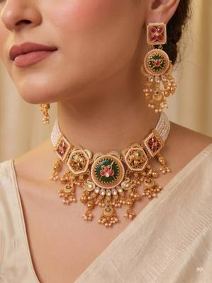 Multicolor gold plated temple necklace set for women – traditional jewellery 5