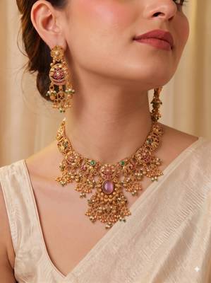 Multicolor gold plated temple jewellery set – classic ethnic accessory 1