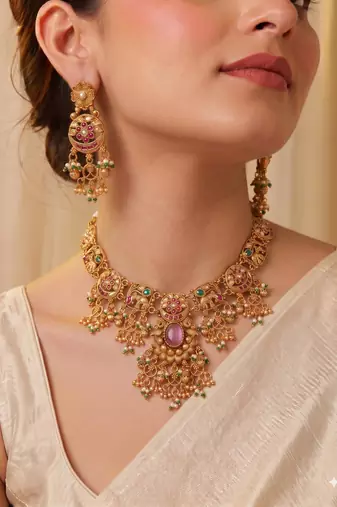 Multicolor gold plated temple jewellery set – classic ethnic accessory