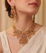 Multicolor gold plated temple jewellery set – classic ethnic accessory