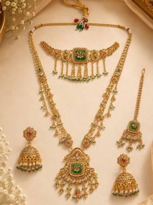 Multicolor gold plated temple jewellery set for women – designer ethnic jewellery 2