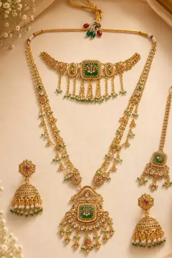 Multicolor gold plated temple jewellery set for women – designer ethnic jewellery