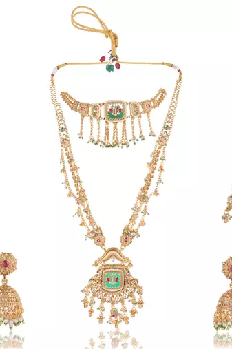Multicolor gold plated temple jewellery set for women – designer ethnic jewellery