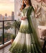 Olive And White Color Embroidery And Thread Work Georgette Salwar Suit