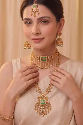 Multicolor gold plated temple jewellery set for women – designer ethnic jewellery