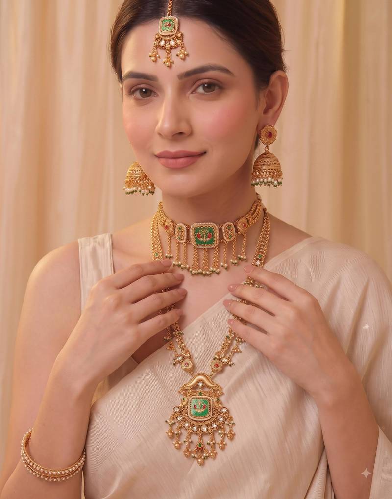 Multicolor gold plated temple jewellery set for women – designer ethnic jewellery