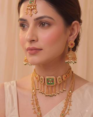Multicolor gold plated temple jewellery set for women – designer ethnic jewellery 5