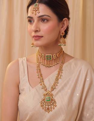 Multicolor gold plated temple jewellery set for women – designer ethnic jewellery 1