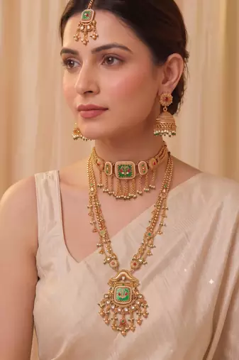 Multicolor gold plated temple jewellery set for women – designer ethnic jewellery
