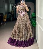 women festive real mirror work border chanderi garba lehenga choli set - free size