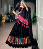 women black & multicolor gamthi lace navratri special chaniya choli set - free size