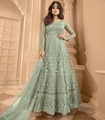 Green net embroidered anarkali set