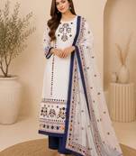 White cotton poly printed kurta set