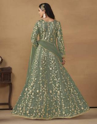 Green net embroidered anarkali set 2