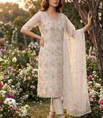 Cream organza hand embroidery kurta set