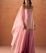 Pink viscose embroidered palazzo set