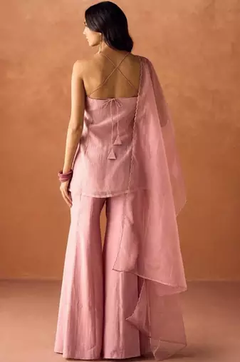 Pink viscose embroidered palazzo set