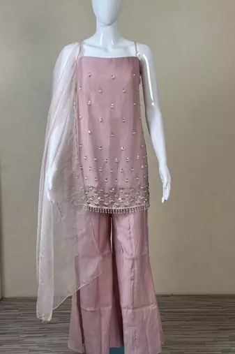 Pink viscose embroidered palazzo set