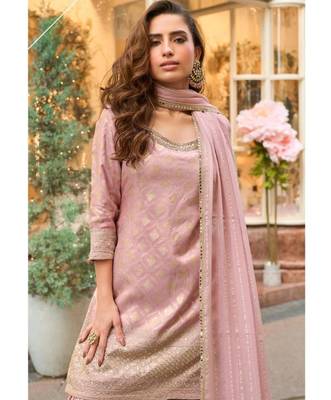 Pink silk blend embroidered sharara set 2