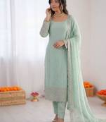 Sea-green georgette thread embroidery kurta set