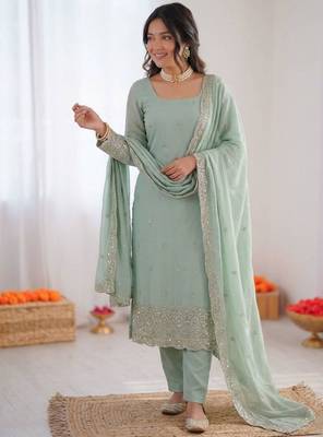 Sea-green georgette thread embroidery kurta set 2