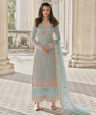 Green net embroidered farshi salwar set 1
