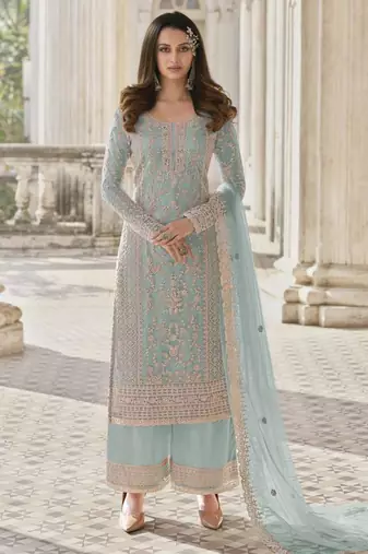 Green net embroidered farshi salwar set