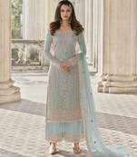 Green net embroidered farshi salwar set