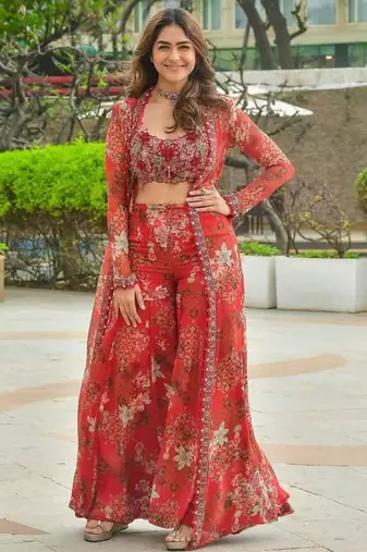 Red silk embroidered palazzo set