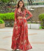 Red silk embroidered palazzo set