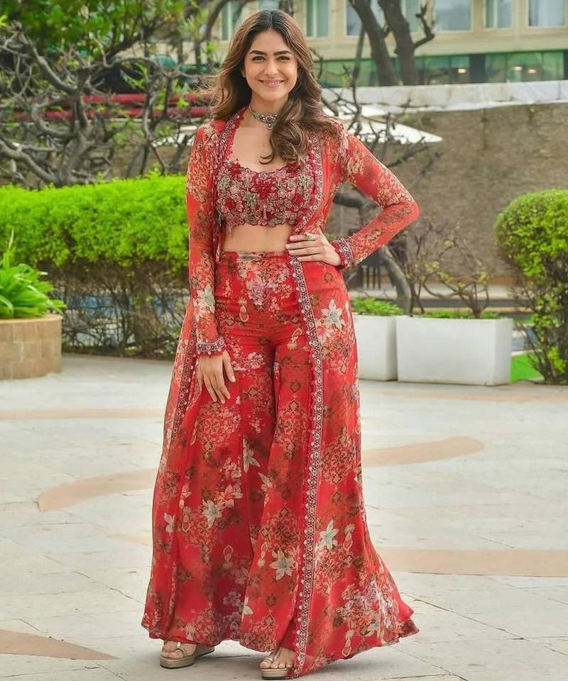 Red silk embroidered palazzo set