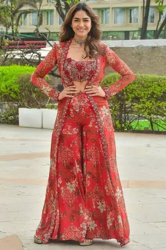 Red silk embroidered palazzo set