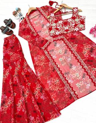 Red silk embroidered palazzo set 4