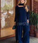 Navy-blue crepe embroidered farshi salwar set