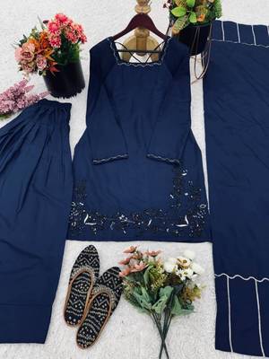 Navy-blue crepe embroidered farshi salwar set 2