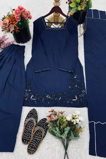 Navy-blue crepe embroidered farshi salwar set
