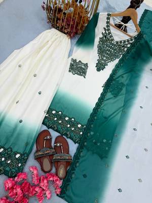 Teal And White Color Embroidery And Thread Work Georgette Salwar Suit 3