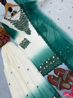 Teal And White Color Embroidery And Thread Work Georgette Salwar Suit 4