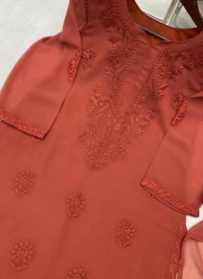 Brown faux georgette embroidered palazzo set 3